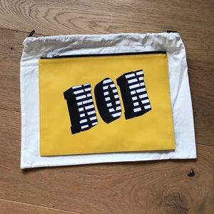Kenzo Yellow Black White Oui & Non Pop Art Calf Leather Logo Envelope Clutch Zip